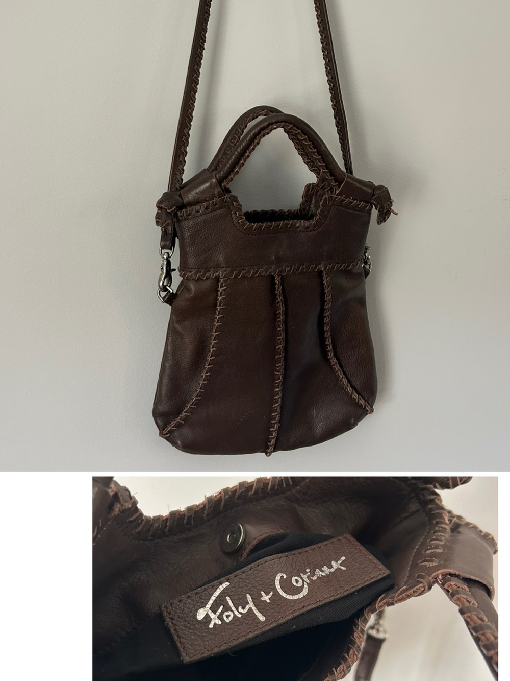 Foley & Corinna Braided Strap Brown Leather Cross Body Bag Handbag